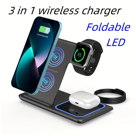 Wireless Charger iPhone Charging Station: 3 in 1 Charger Stand Multiple Devices for Apple - iPhone 15 14 13 12 11 Watch Airpods